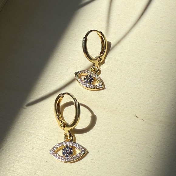Gold Evil Eye Hoop Earrings - Picture 8 of 9